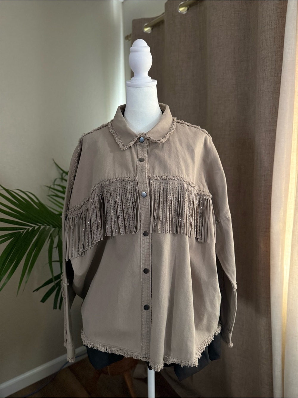 Zara Taupe Fringe Utility Jacket